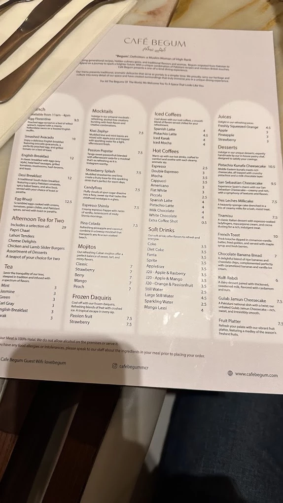 Cafe Begum Manchester menu 1